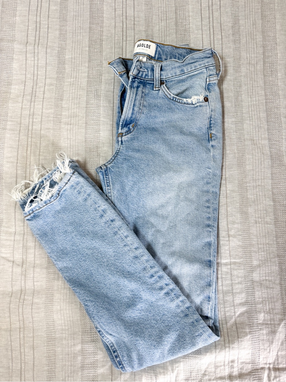 Agolde Light Blue Ankle Crop Raw Hem Jeans